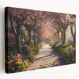 Stretched canvas wall art showcasing a vibrant landscape garden design with lush greenery and colorful flowers, perfect for home decor or office spaces.