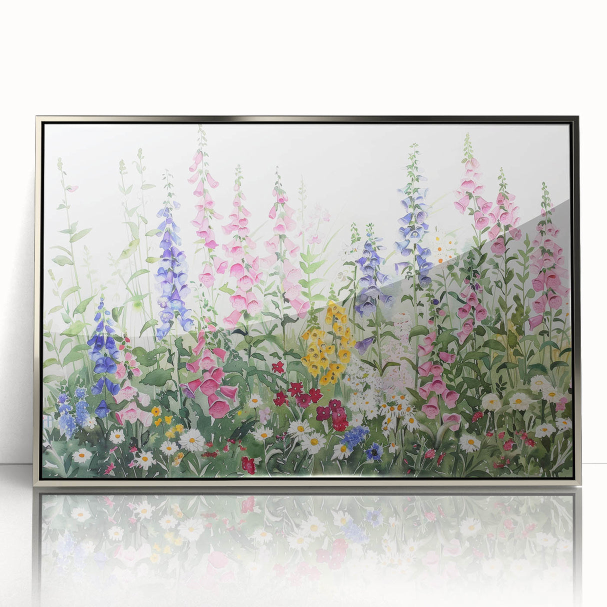 Framed acrylic wall art showcasing a serene landscape garden design, featuring vibrant colors and intricate details, ideal for home decor enhancement.