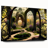 Acrylic glass wall art collection showcasing a vibrant landscape and garden design in a side view, emphasizing rich colors and intricate details, ideal for home decor.