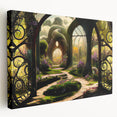 Stretched canvas wall art showcasing a vibrant garden landscape design, featuring lush greenery and colorful flowers, perfect for home decor and enhancing interior spaces.