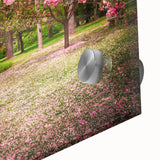 Close-up of a vibrant acrylic wall art piece showcasing an abstract garden landscape design, featuring rich colors and intricate details, perfect for home decor.