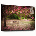 Acrylic wall art collection showcasing a vibrant landscape garden design, viewed from the side with decorative pins, perfect for modern home decor accents.