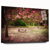 Acrylic glass wall art displaying a vibrant landscape garden design, showcasing vivid colors and intricate details, perfect for enhancing modern interior decor.
