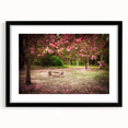 Framed black wall art featuring an elegant landscape garden design, complete with a white mat. Ideal for enhancing home decor with a modern aesthetic.