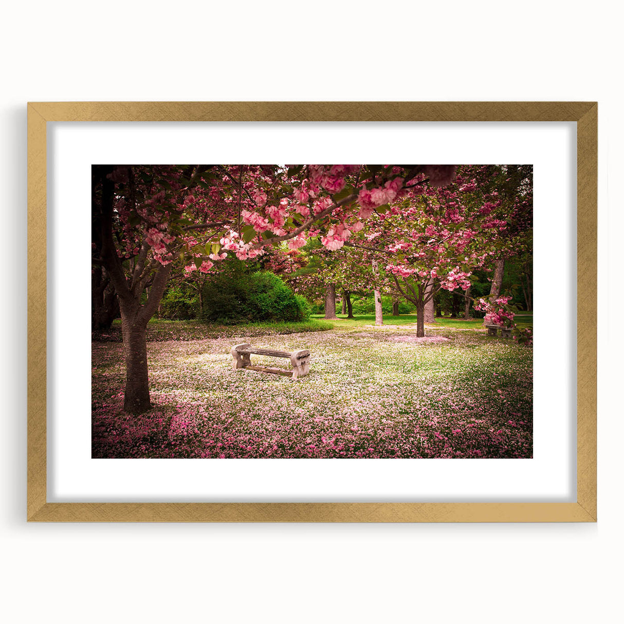 Luxurious wall art collection featuring a gold-framed landscape garden design with a mat background, perfect for elegant home decor enhancement.