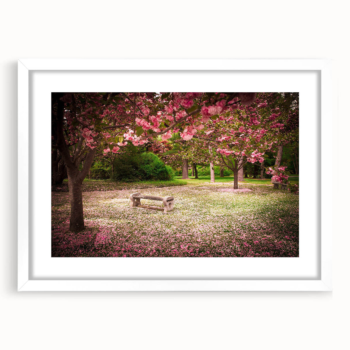 Framed wall art collection showcasing a vibrant landscape and garden design, featuring a white mat and sleek frame, ideal for home decor enhancement.