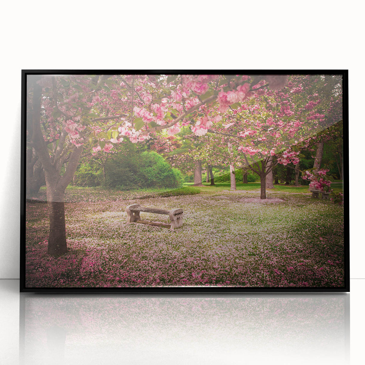 Framed acrylic wall art showcasing a vibrant landscape and garden design, featuring rich colors and intricate details, ideal for modern home decor.