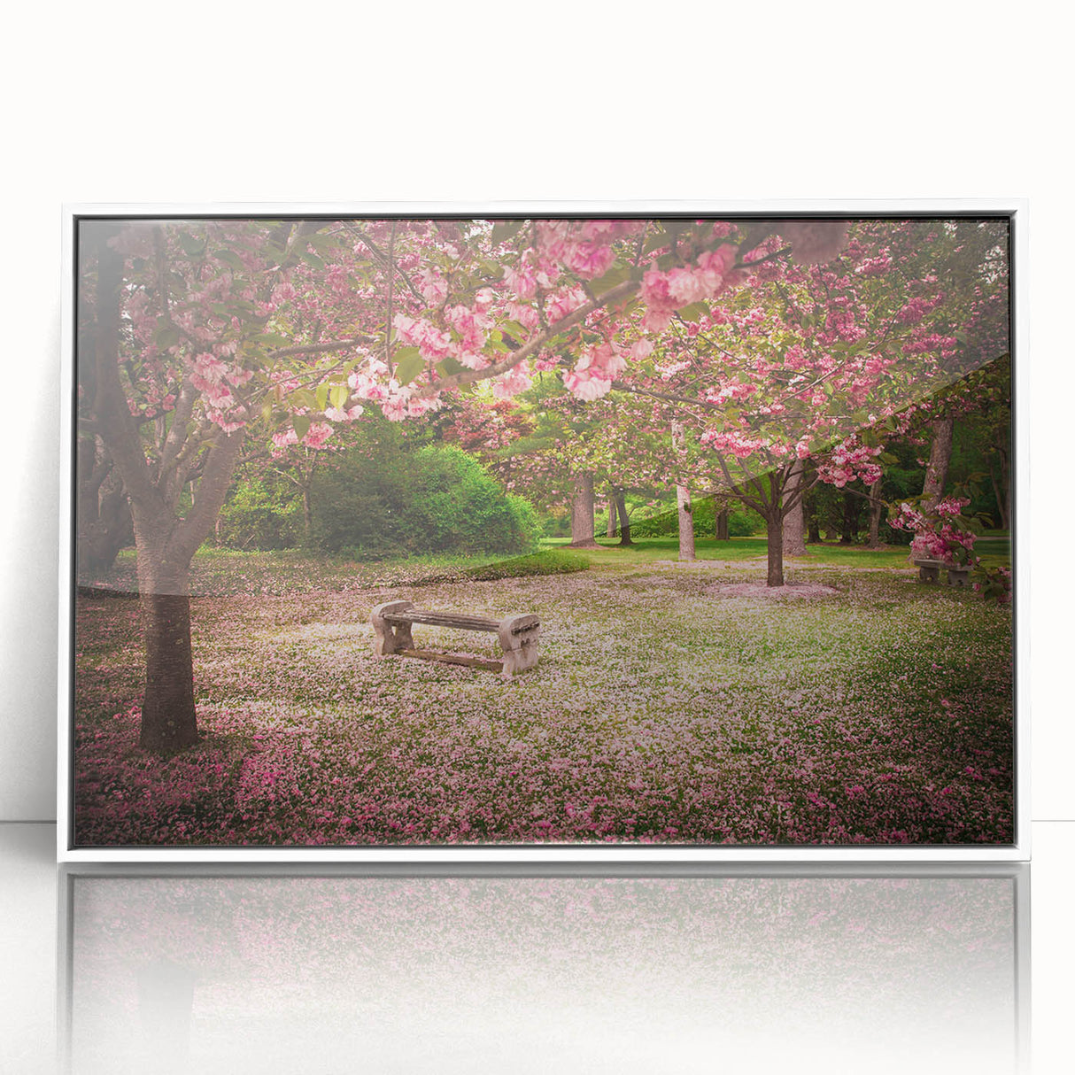 Framed acrylic wall art showcasing a vibrant landscape garden design, featuring an array of lush greenery and colorful flowers, ideal for home decor enhancement.