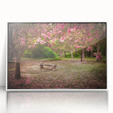 Framed acrylic wall art showcasing a vibrant landscape garden design, featuring an array of lush greenery and colorful flowers, ideal for home decor enhancement.