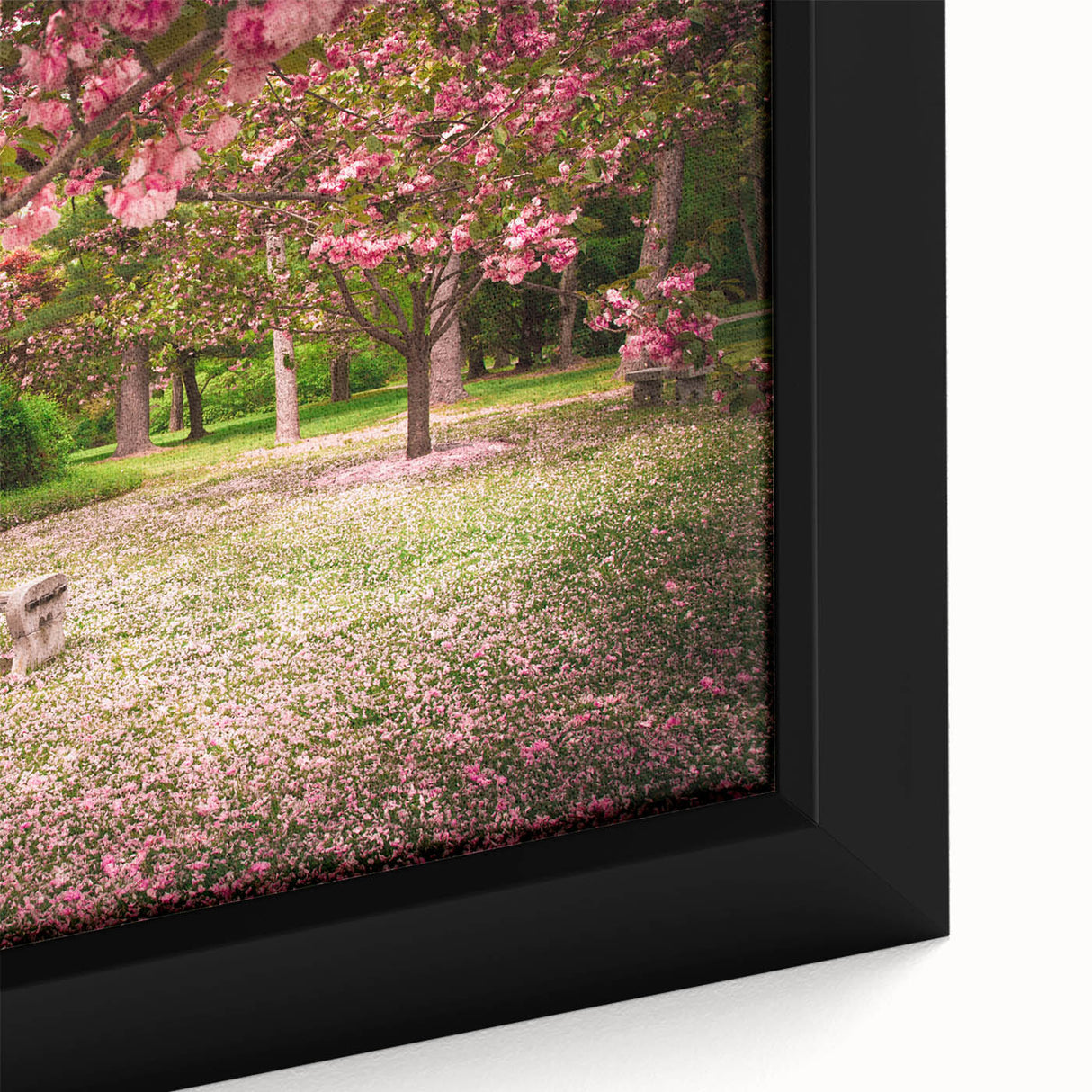 Framed canvas close-up showcasing a vibrant landscape garden design with rich colors and intricate details, perfect for home decor and art enthusiasts.