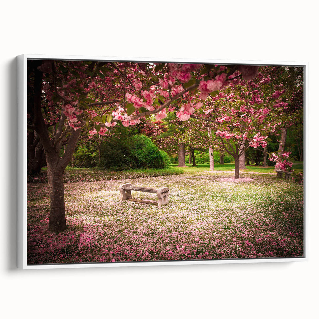 Framed landscape garden wall art collection featuring vibrant colors and intricate designs, displayed against a white background to highlight its elegance.
