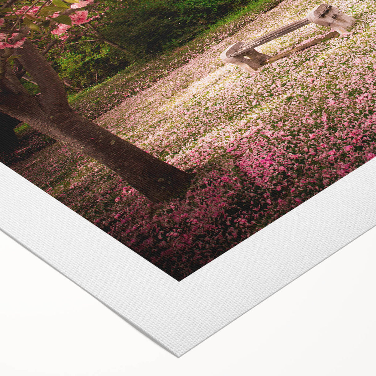 Vibrant rolled canvas artwork showcasing a lush landscape garden design, featuring rich greens and floral accents, perfect for home decoration and interior design.