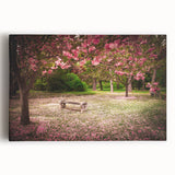 Stretched canvas artwork showcasing a vibrant landscape garden design, featuring lush greenery and colorful flowers, ideal for home decor and interior design enthusiasts.