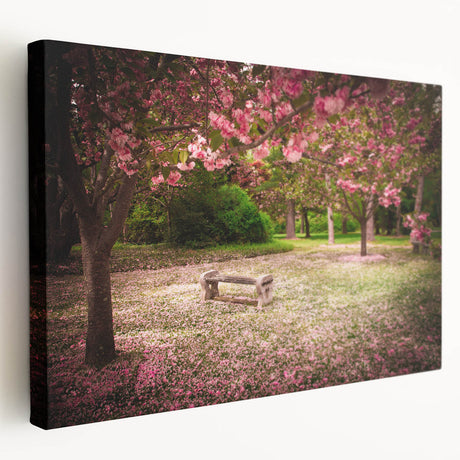 Stretched canvas wall art showcasing a vibrant landscape garden design, featuring lush greenery and colorful flowers, ideal for home decor and artistic ambiance.