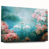 Acrylic glass wall art piece showcasing a vibrant landscape garden design, emphasizing lush greenery and colorful flowers, ideal for modern home decor.