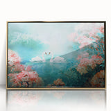 Framed acrylic wall art featuring a vibrant landscape garden design with gold accents, ideal for enhancing home decor and adding a touch of elegance.