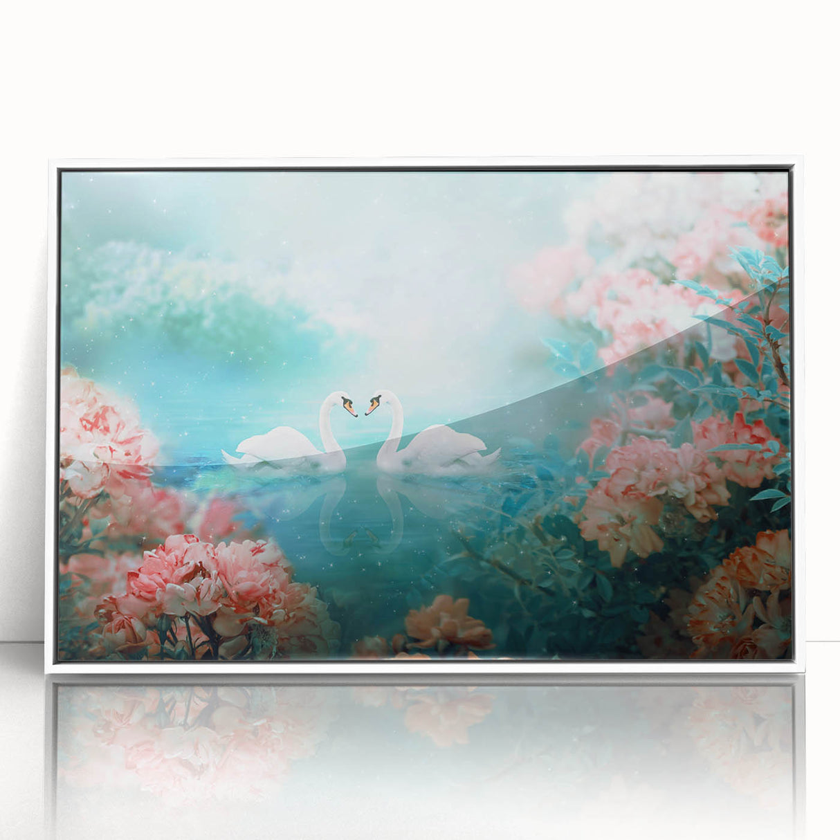 Framed wall art featuring a vibrant landscape garden design in acrylic finish, showcasing lush greenery and colorful flowers, perfect for home decor accents.