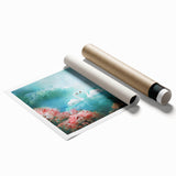 Vibrant rolled print showcasing a lush garden landscape with colorful flowers and greenery, ideal for home decor and interior design enthusiasts.
