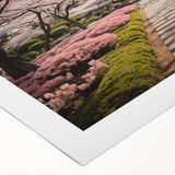 Rolled canvas artwork showcasing a vibrant landscape garden design, featuring lush greenery and colorful flowers, ideal for home decor and artistic ambiance.