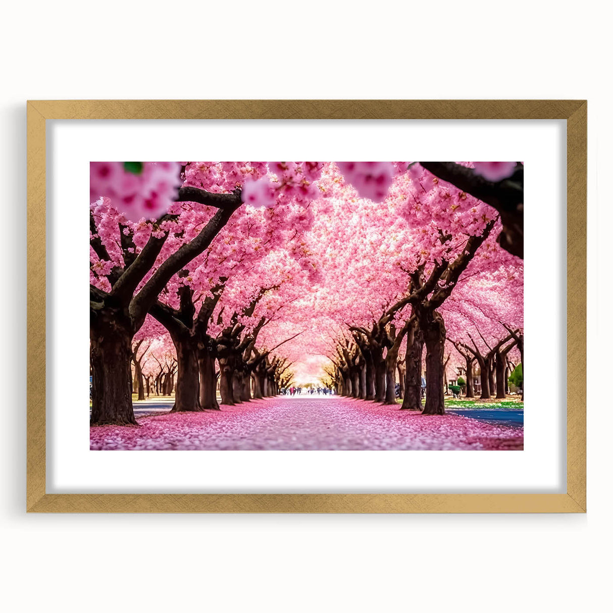 Framed wall art collection showcasing elegant landscape and garden designs with a gold mat, perfect for enhancing home decor and adding sophistication.