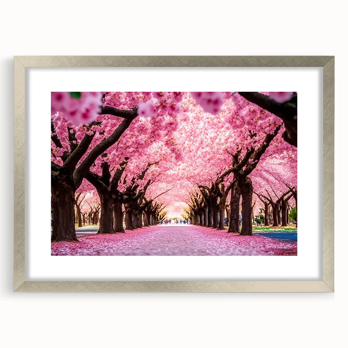 Framed silver wall art showcasing a stunning landscape garden design, featuring vibrant colors and intricate details, perfect for home decor enhancement.
