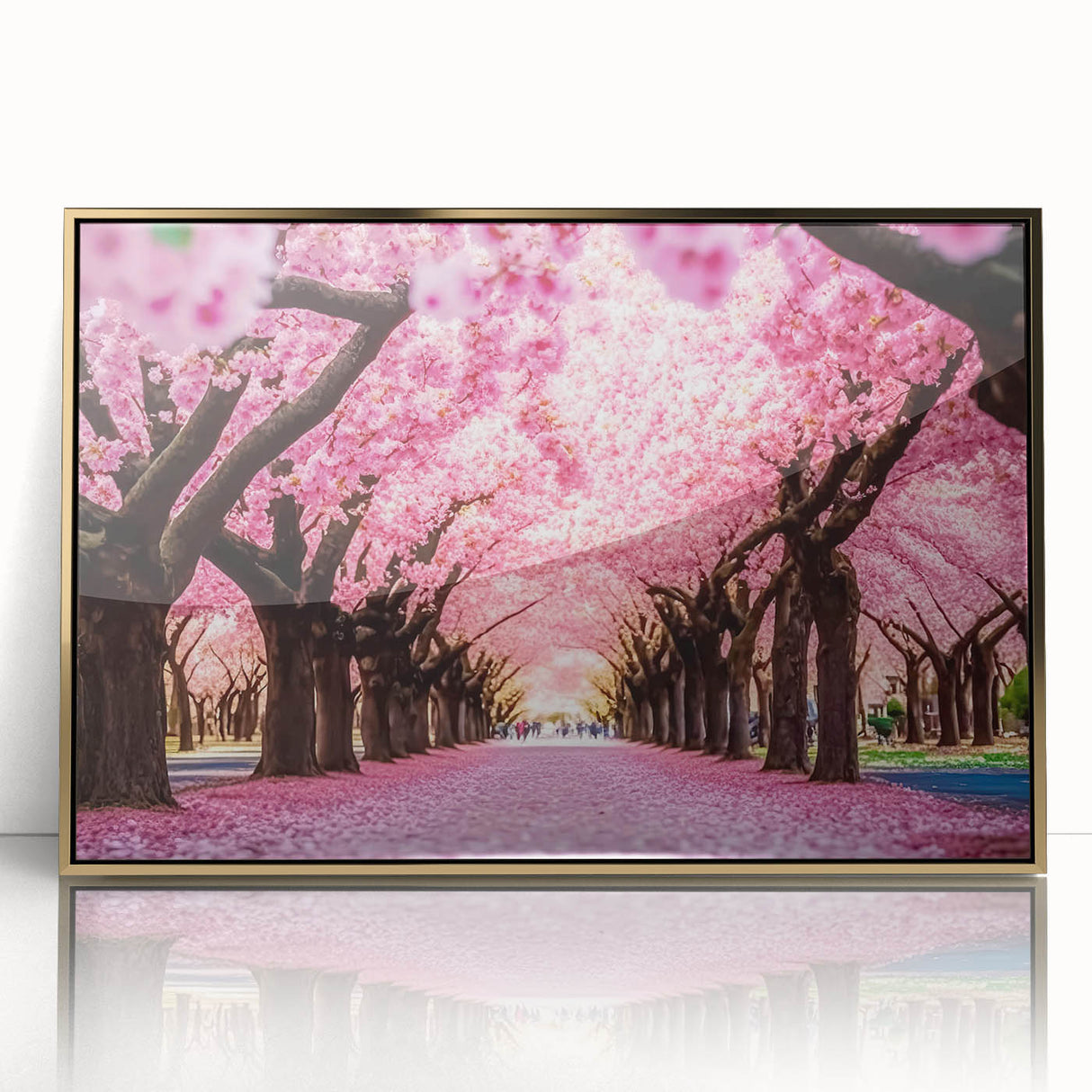 Framed wall art collection featuring a stunning landscape garden design, presented in an elegant gold frame, ideal for enhancing home decor and interior aesthetics.