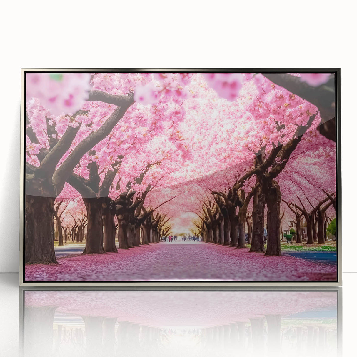 Framed acrylic wall art showcasing a beautiful landscape garden design, featuring vibrant colors and intricate details, perfect for home decor enhancement.