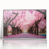 Framed wall art collection showcasing a vibrant landscape design with lush gardens, set in a sleek white frame, perfect for enhancing home decor.