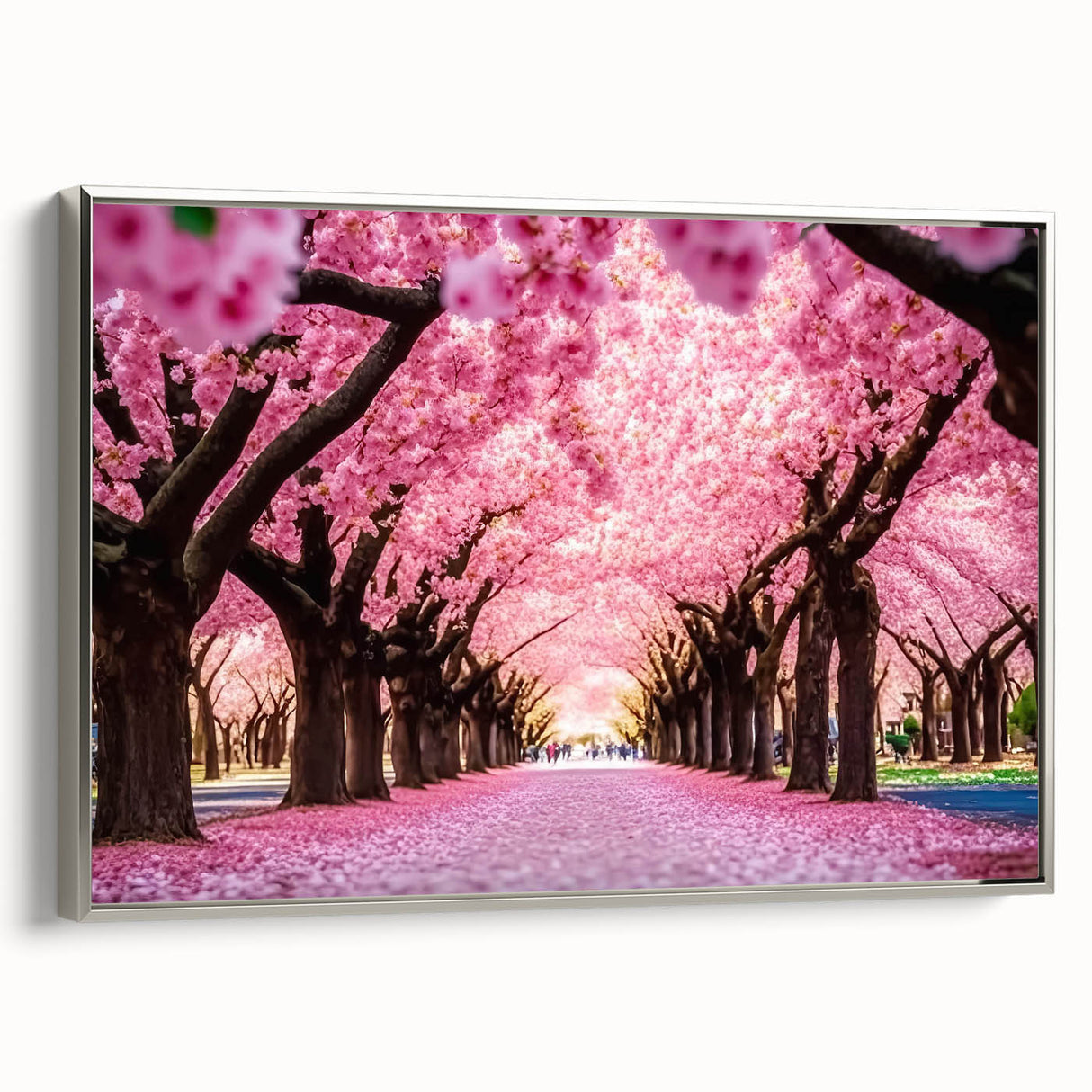 Framed canvas wall art collection showcasing vibrant landscapes and gardens in a silver frame, perfect for enhancing home decor with nature-inspired elegance.