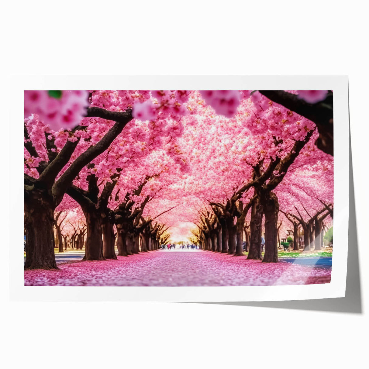Rolled print of a serene landscape garden design featuring vibrant greens and soft pastel colors, ideal for home decor, showcased in a protective cardboard tube.