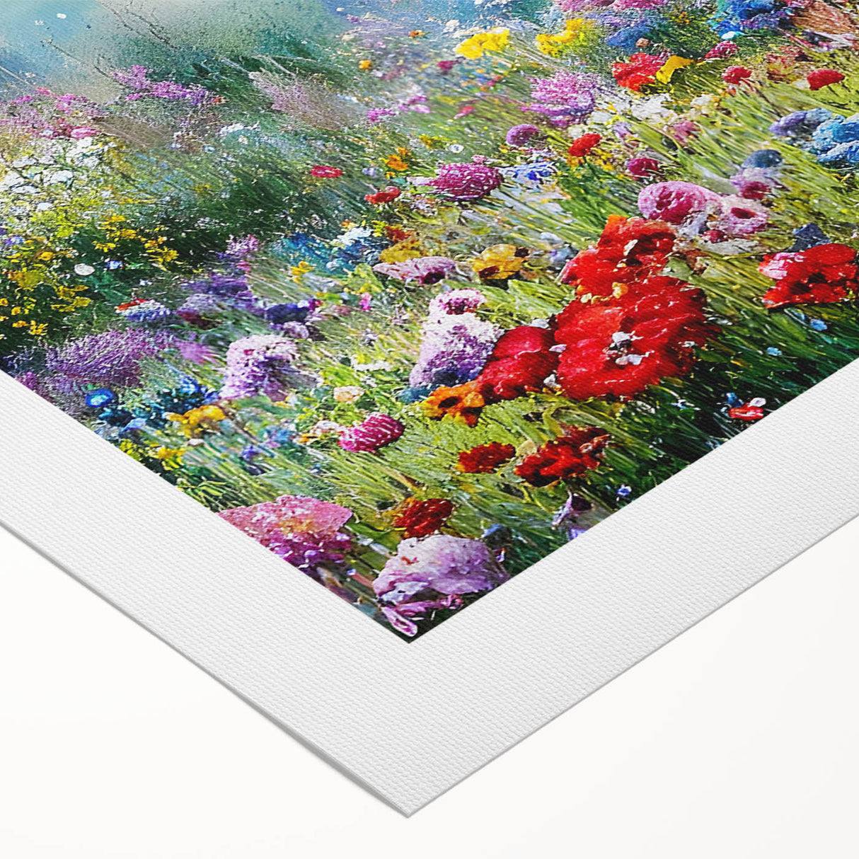 Rolled canvas showcasing a vibrant landscape garden design, featuring lush greenery and colorful flowers, elegantly packaged in a protective cardboard tube for safe delivery.