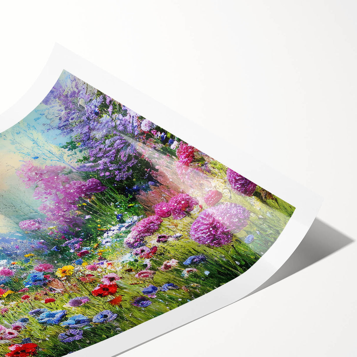Vibrant rolled print showcasing a serene landscape garden design with lush greenery and soft hues, ideal for home décor or artistic inspiration, packaged securely in a durable tube.