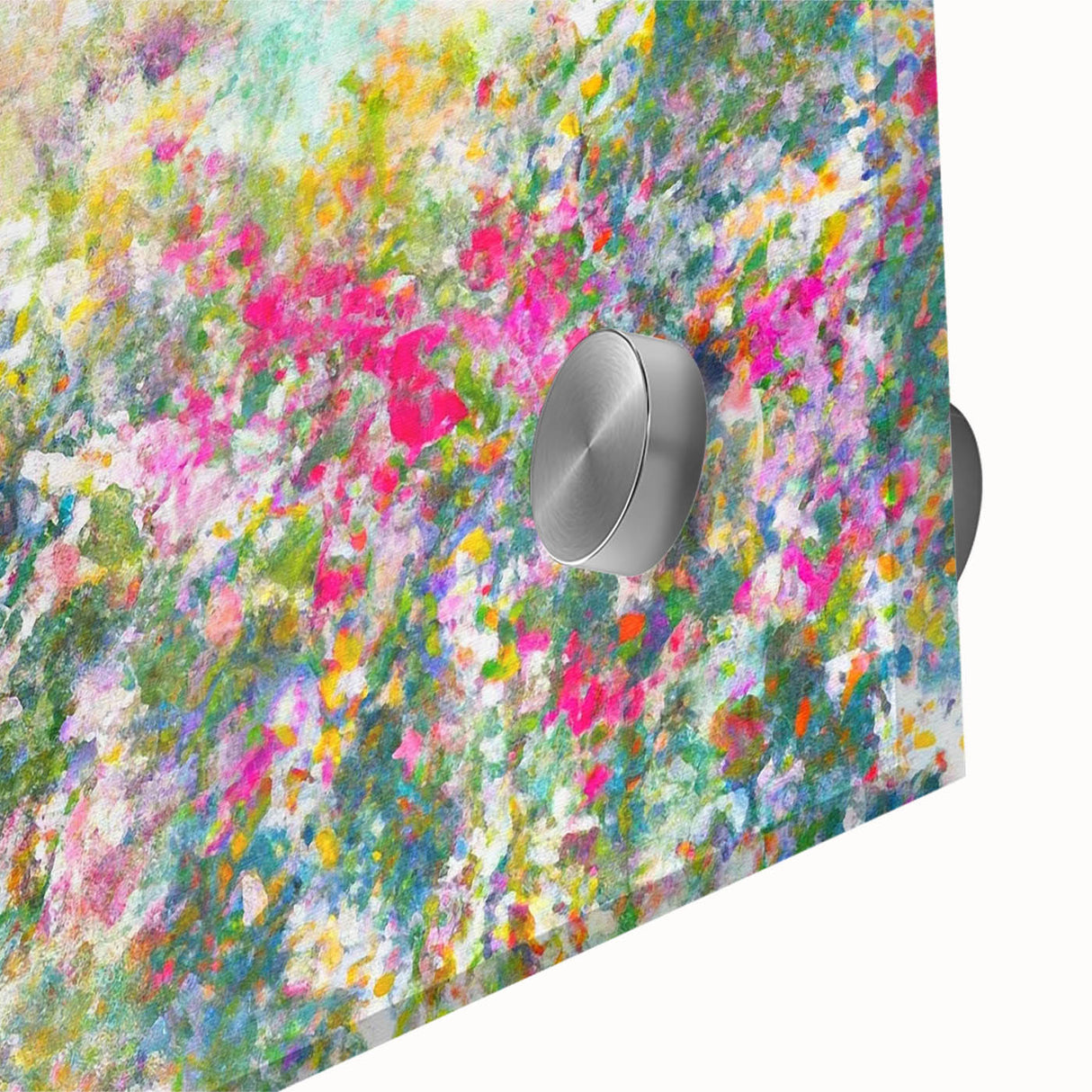 Close-up of a vibrant acrylic glass wall art piece showcasing a stunning landscape garden design, featuring rich colors and intricate details that enhance any interior decor. Perfect for nature enthusiasts seeking to elevate their living space with artistic flair.