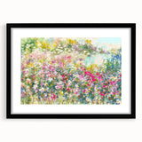Framed black wall art featuring a stunning landscape garden design, with a white mat adding depth and elegance, perfect for enhancing home decor.