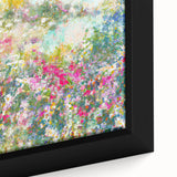 Framed canvas wall art featuring a vibrant landscape garden design, showcasing rich colors and intricate details, ideal for home decor and interior design enthusiasts.