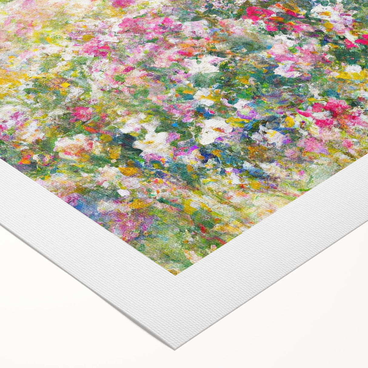Vibrant rolled canvas showcasing a stunning landscape garden design, featuring lush greenery and colorful flowers, perfect for home decor and interior design enthusiasts.