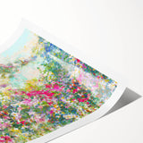 Rolled print showcasing a vibrant landscape garden design with lush greenery and colorful flowers, ideal for home decor and interior design enthusiasts.