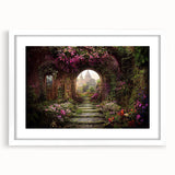 Framed wall art collection showcasing vibrant landscape and garden designs, featuring a white mat and sleek frame, ideal for enhancing home decor.