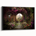 Framed canvas wall art showcasing a modern landscape garden design with vibrant colors, viewed from the side against a neutral backdrop, perfect for home decor.
