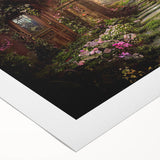 Vibrant rolled canvas showcasing a serene landscape garden design with lush greenery and colorful blooms, perfect for enhancing home decor and artistic spaces.