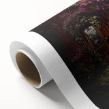 Vibrant rolled canvas showcasing a serene landscape garden design, featuring lush greenery and colorful flowers, elegantly packaged in a protective cardboard tube.