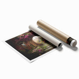 Rolled print of a vibrant landscape garden design featuring lush greenery and colorful flowers, ideal for home decor, packaged securely in a cardboard tube for protection.