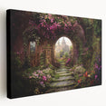 Stretched canvas wall art depicting a vibrant landscape garden design with lush greenery and colorful flowers, ideal for home decor and interior design enthusiasts.