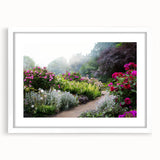 Framed wall art collection showcasing vibrant landscapes and gardens, featuring a sleek white mat and modern design, ideal for home decor enhancement.