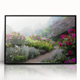 Framed acrylic wall art collection showcasing vibrant landscape garden designs, featuring a sleek black frame and a front view that highlights the intricate details and colors of the artwork, perfect for enhancing any living space.