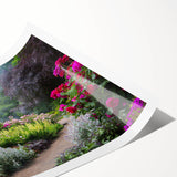 Rolled print showcasing a vibrant landscape garden design with lush greenery and colorful flowers, ideal for home decor, packaged securely in a protective tube.