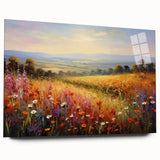 Acrylic glass wall art collection showcasing vibrant landscape and garden designs in a side view, highlighting the modern decor style and intricate details, perfect for home aesthetics.