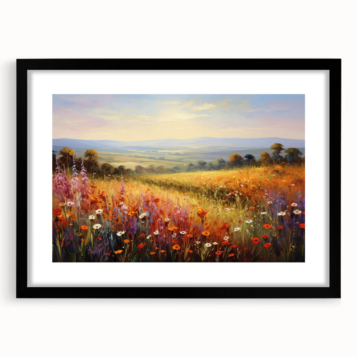 Framed wall art collection featuring elegant landscape and garden designs with a sleek black mat, perfect for enhancing home decor and creating a serene ambiance.