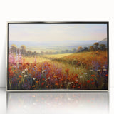 Framed acrylic wall art collection featuring a serene landscape design with lush greenery and vibrant colors, elegantly displayed with a silver frame. Perfect for home decor.