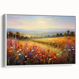 Framed canvas wall art collection showcasing serene landscape and garden designs. The artwork features vibrant colors and intricate details, displayed from the side. Ideal for enhancing home decor and creating a calming atmosphere.